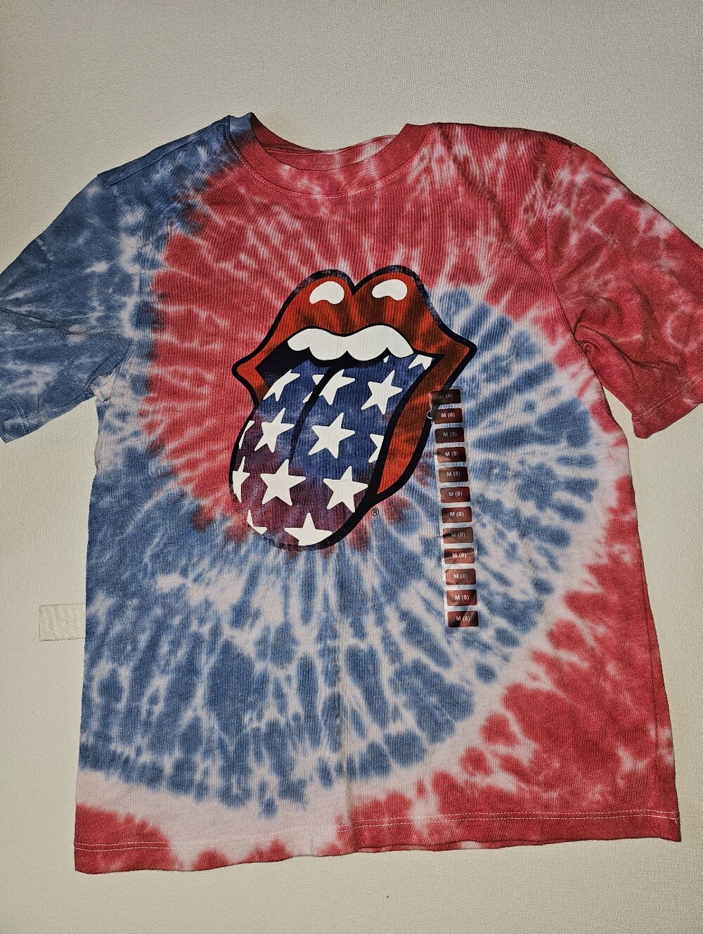 the Rolling Stones Red & Blue Tie-Dye Kids Tongue Tee Medium